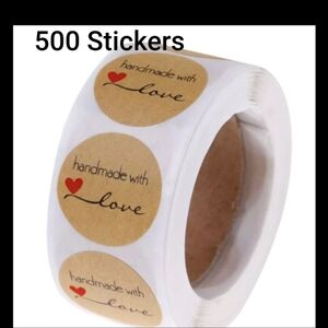 🆕✅500pcs/roll Handmade With ❤️ Love Stickers - Light Brown Kraft Labels